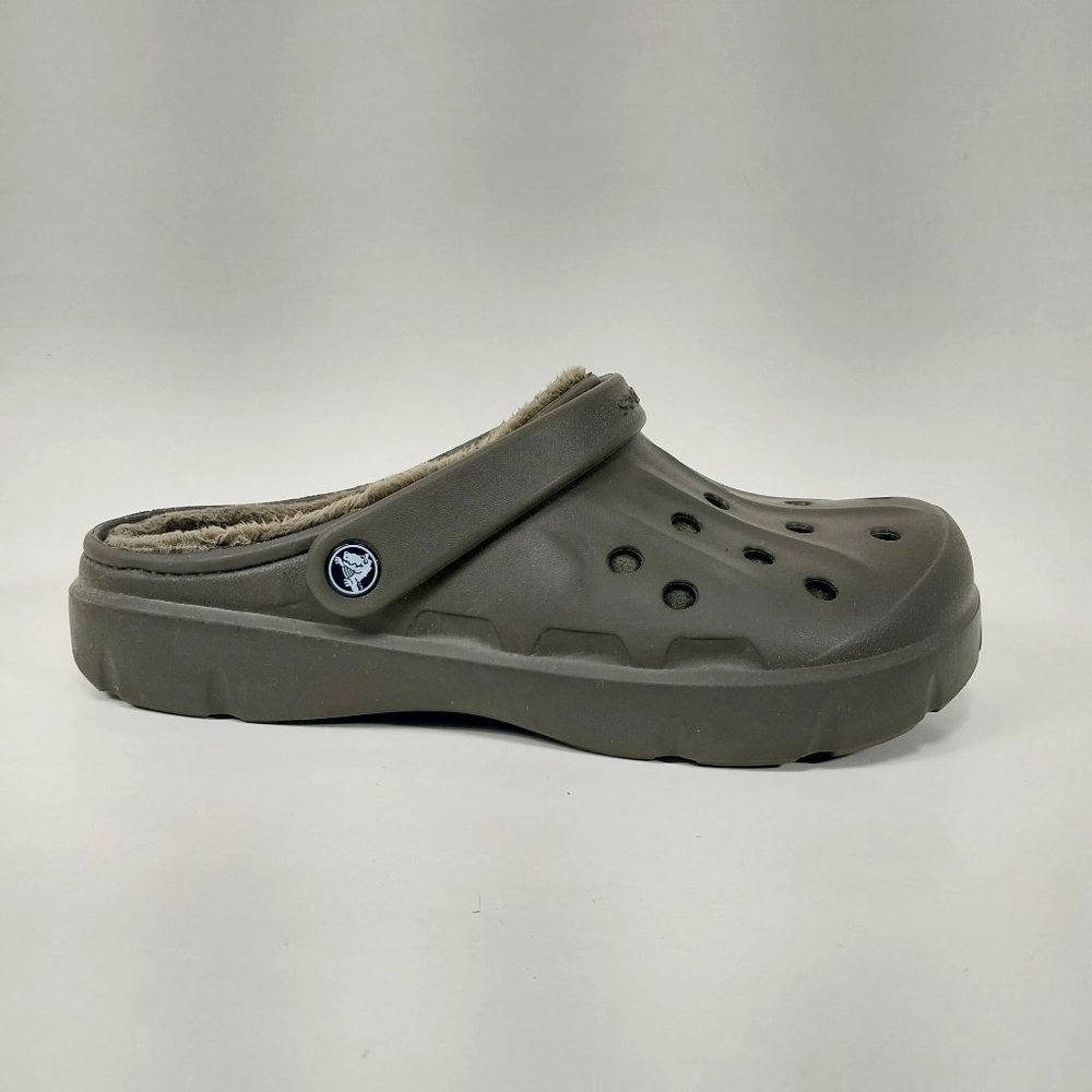 Crocs Mens 10 Womens 12 Clogs Brown Faux Fur Lined Casual Comfort Slip On Shoes - Picture 1 of 9